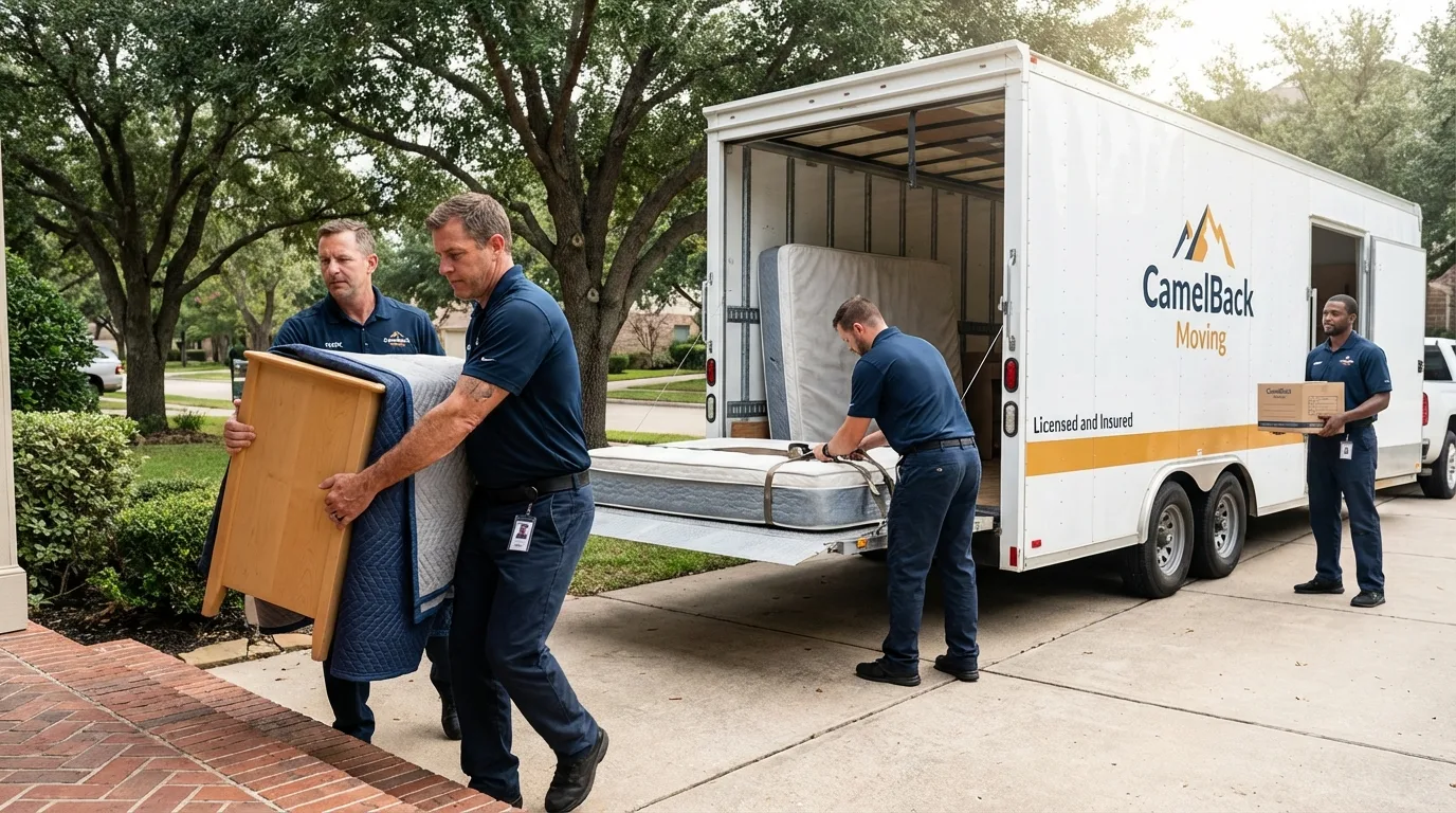 Crew loading residential truck for cross-state move from Studio City, CA
